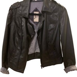 Anthropologie jkt faux leather jacket with pinstripe lining